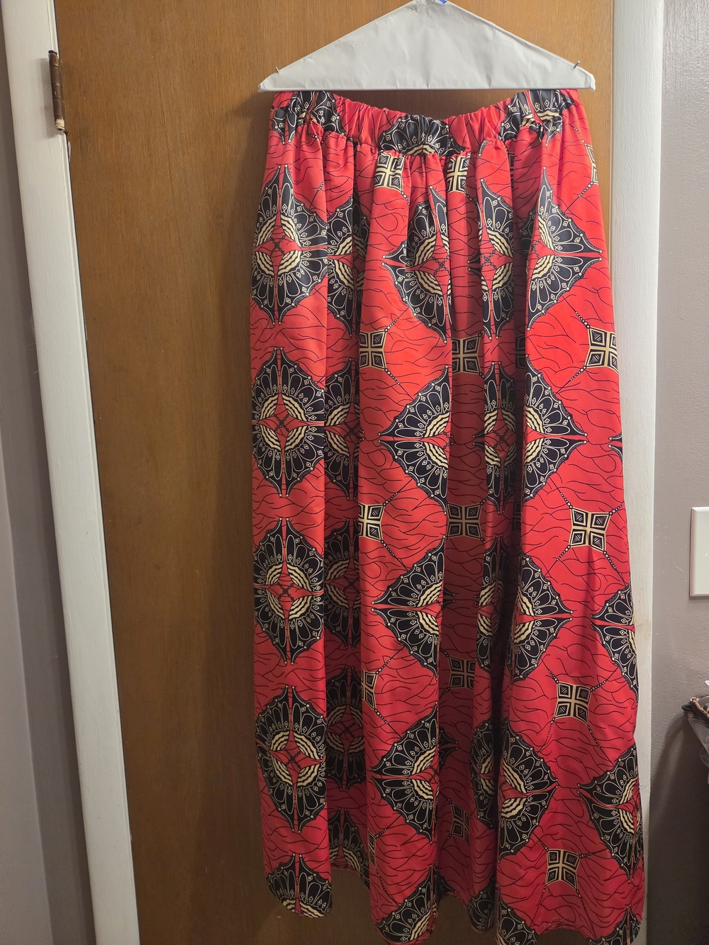 Red African Printed Maxi Skirt With Matching Headwrap